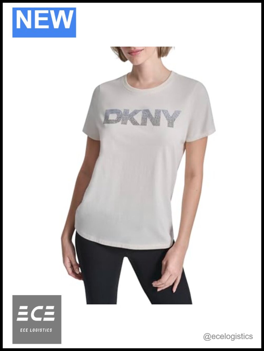 Short Sleeve Crew Neck Rhinestone Logo T-Shirt Regular Fit